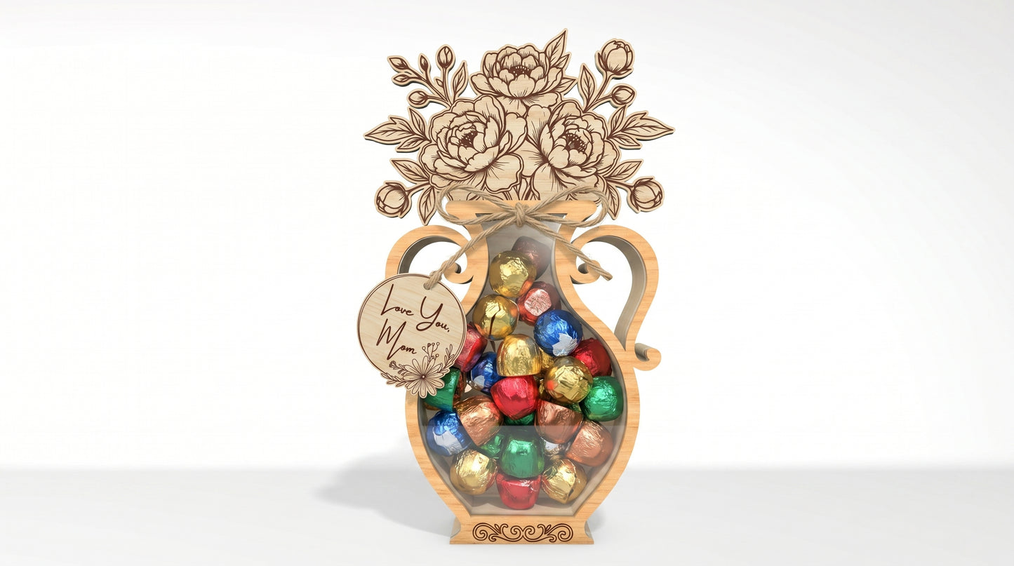 Mother's Day Flower Vase Candy Holder SVG 3D Bouquet Jar Laser Cut File for Glowforge and xTool