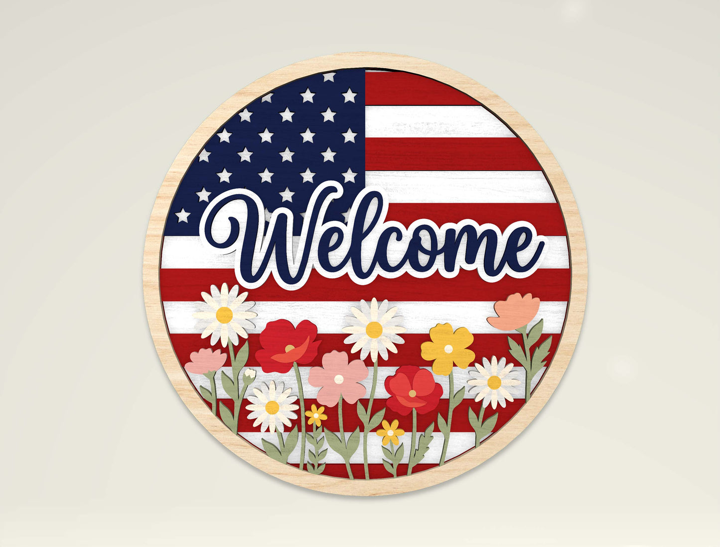 Patriotic Round Sign SVG Bundle Laser Cut File for Glowforge