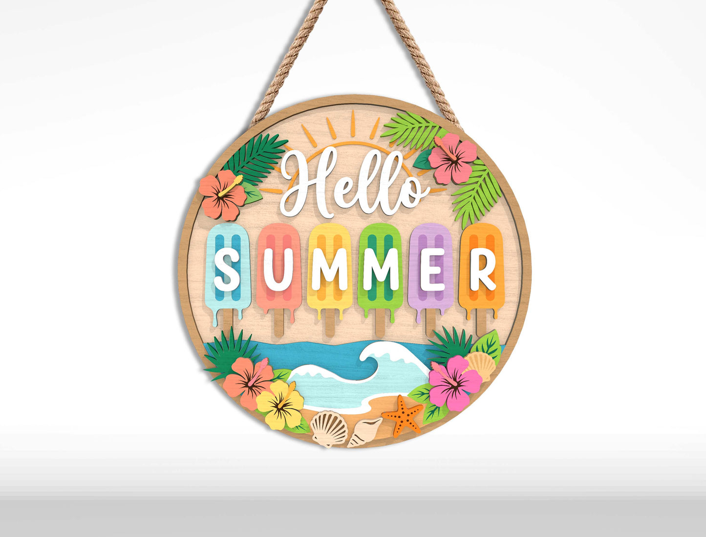 Hello Summer Sign Bundle SVG Laser Cut File for Glowforge and LightBurn