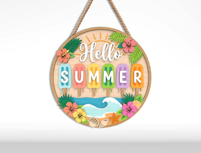 Hello Summer Sign Bundle SVG Laser Cut File for Glowforge and LightBurn