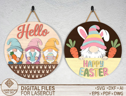 Easter Gnome Door Hanger SVG Bundle 2 Spring Designs for Glowforge and xTool