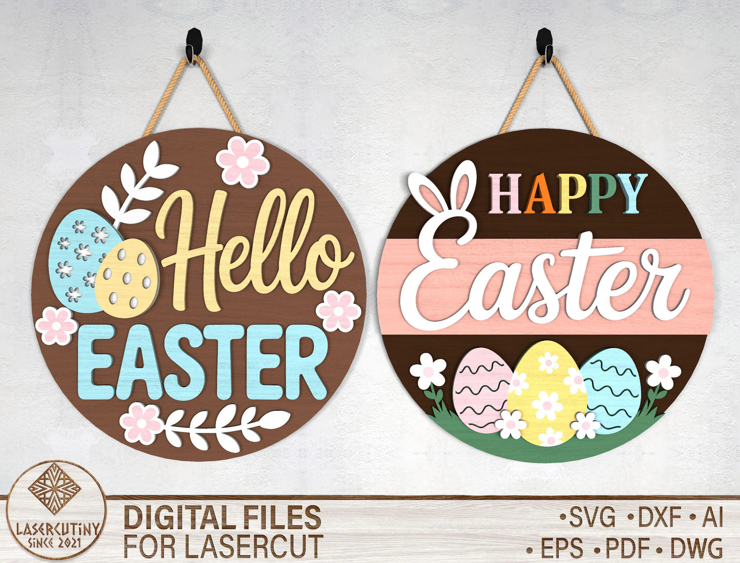 Hello Easter Door Sign SVG Pastel Spring Minimal Floral for LightBurn and xTool