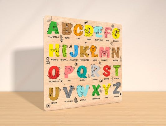 Animal Alphabet Puzzle Board SVG Laser Cut File for xTool and Glowforge