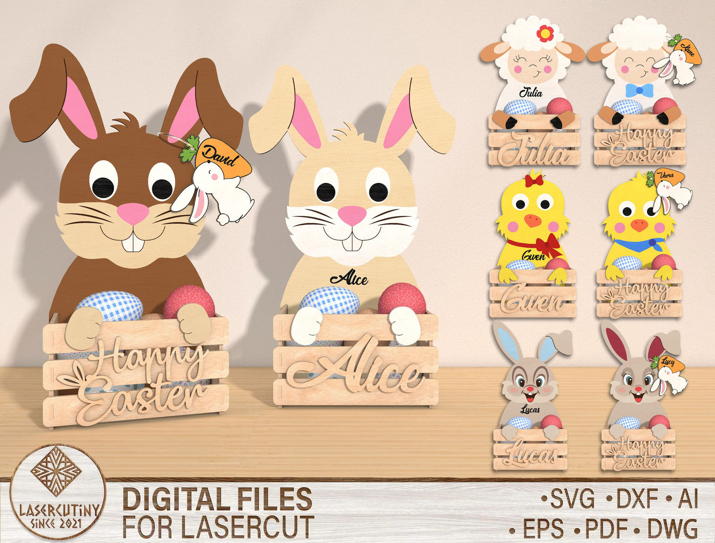 Personalized Easter Bunny Basket Holder SVG Bundle for LightBurn and xTool