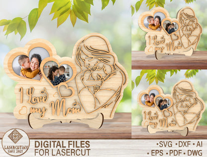 I Love My Mom Wooden Photo Frame SVG for xTool and LightBurn