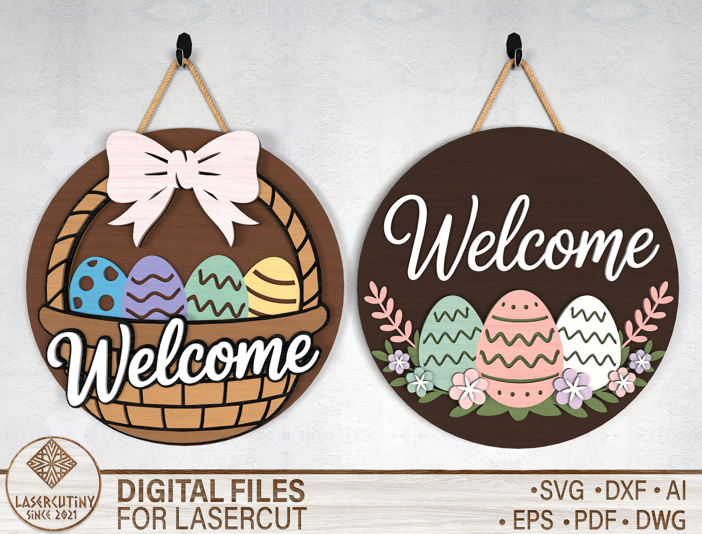 Easter Basket Welcome Door Sign SVG Spring Egg Decor for Glowforge and xTool