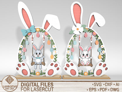 Easter Bunny Swing Set SVG 2 Designs Laser Cut for LightBurn and Glowforge