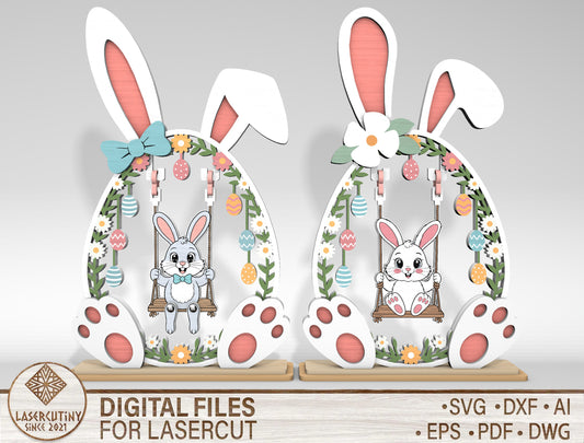 Easter Bunny Swing Set SVG 2 Designs Laser Cut for LightBurn and Glowforge