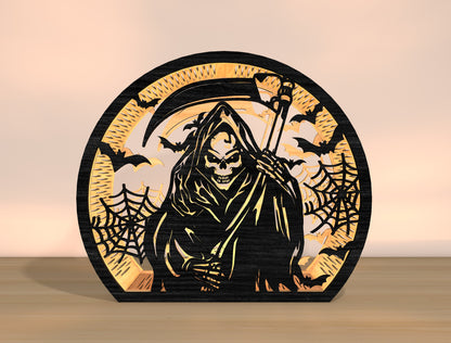 Halloween Grim Reaper Lantern SVG Bundle Laser Cut File | Spooky Skeleton Light Decor | Gothic Shadow Lantern | Glowforge, xTool, LightBurn, etc.