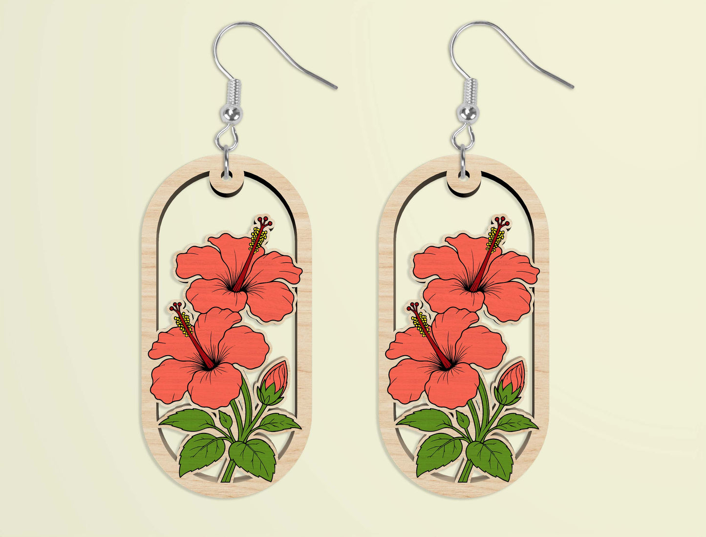 Oval Wooden Floral Dangle Earrings SVG Bundle for xTool and Glowforge