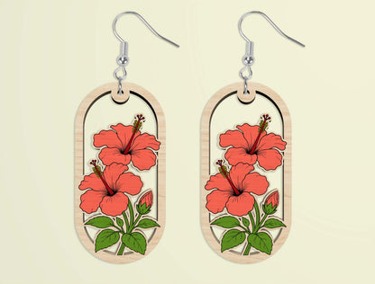 Oval Wooden Floral Dangle Earrings SVG Bundle for xTool and Glowforge