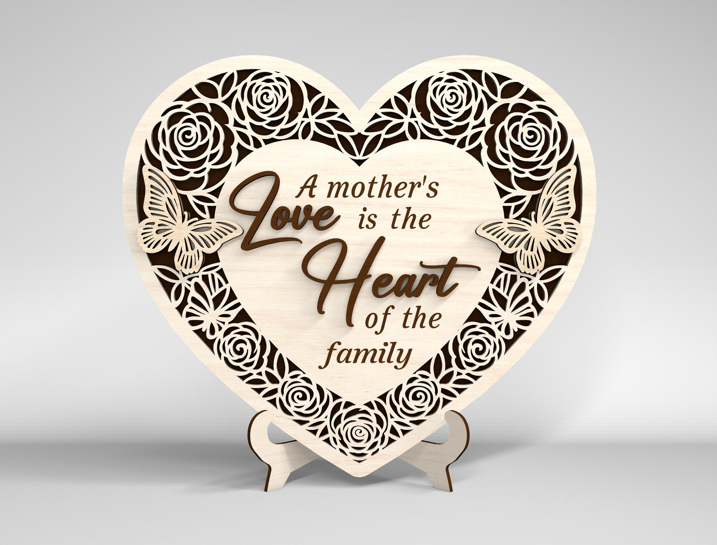 Mom Heart Tabletop Sign SVG Bundle Floral Mother's Day Desk Decor Laser Cut File for Glowforge and LightBurn