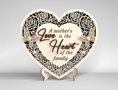 Mom Heart Tabletop Sign SVG Bundle Floral Mother's Day Desk Decor Laser Cut File for Glowforge and LightBurn