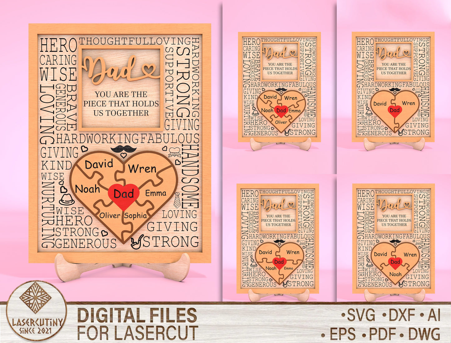 Personalized Dad Puzzle Sign SVG Laser Cut File for Glowforge and LightBurn