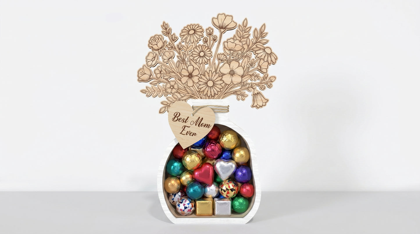 Mother's Day Flower Vase Candy Holder SVG 3D Bouquet Jar Laser Cut File for Glowforge and xTool