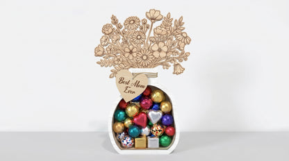 Mother's Day Flower Vase Candy Holder SVG 3D Bouquet Jar Laser Cut File for Glowforge and xTool