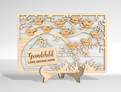 Personalized Bird Family Custom Name Tree Sign SVG for xTool