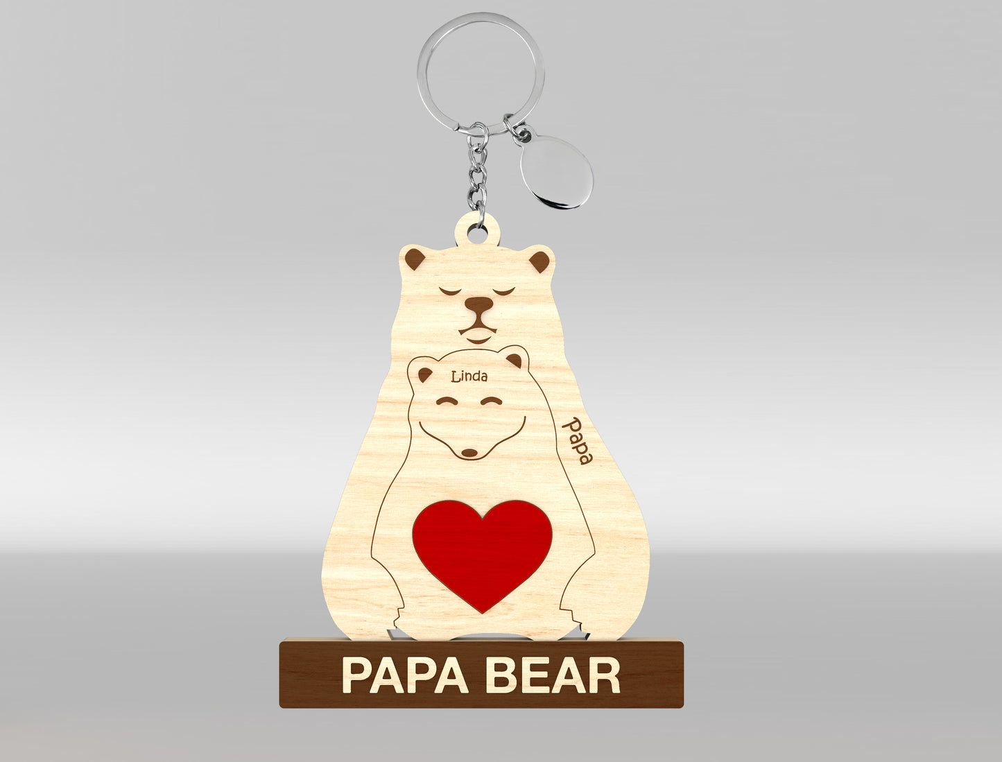 Personalized Papa Bear Puzzle Keychain SVG Laser Cut File for Glowforge and xTool