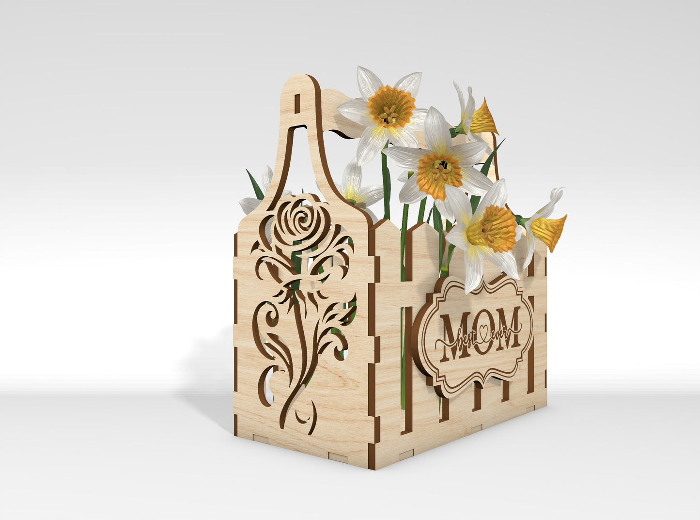 Mother's Day Flower Basket SVG Engraved Floral Gift Laser Cut File for Glowforge and xTool