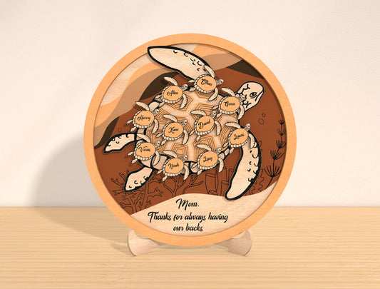 Sea Turtle Family Sign Laser Cut File | Mother’s Day Decor | Ocean Wooden Style | Glowforge, xTool, LightBurn, etc.
