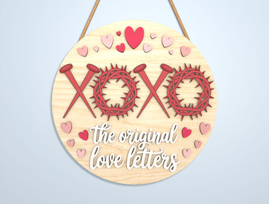 Valentine Round Sign Laser Cut File Bundle | Love & Christian Quotes SVG Set | Wooden Tiered Tray Decor Design | Glowforge, xTool, LightBurn, etc.
