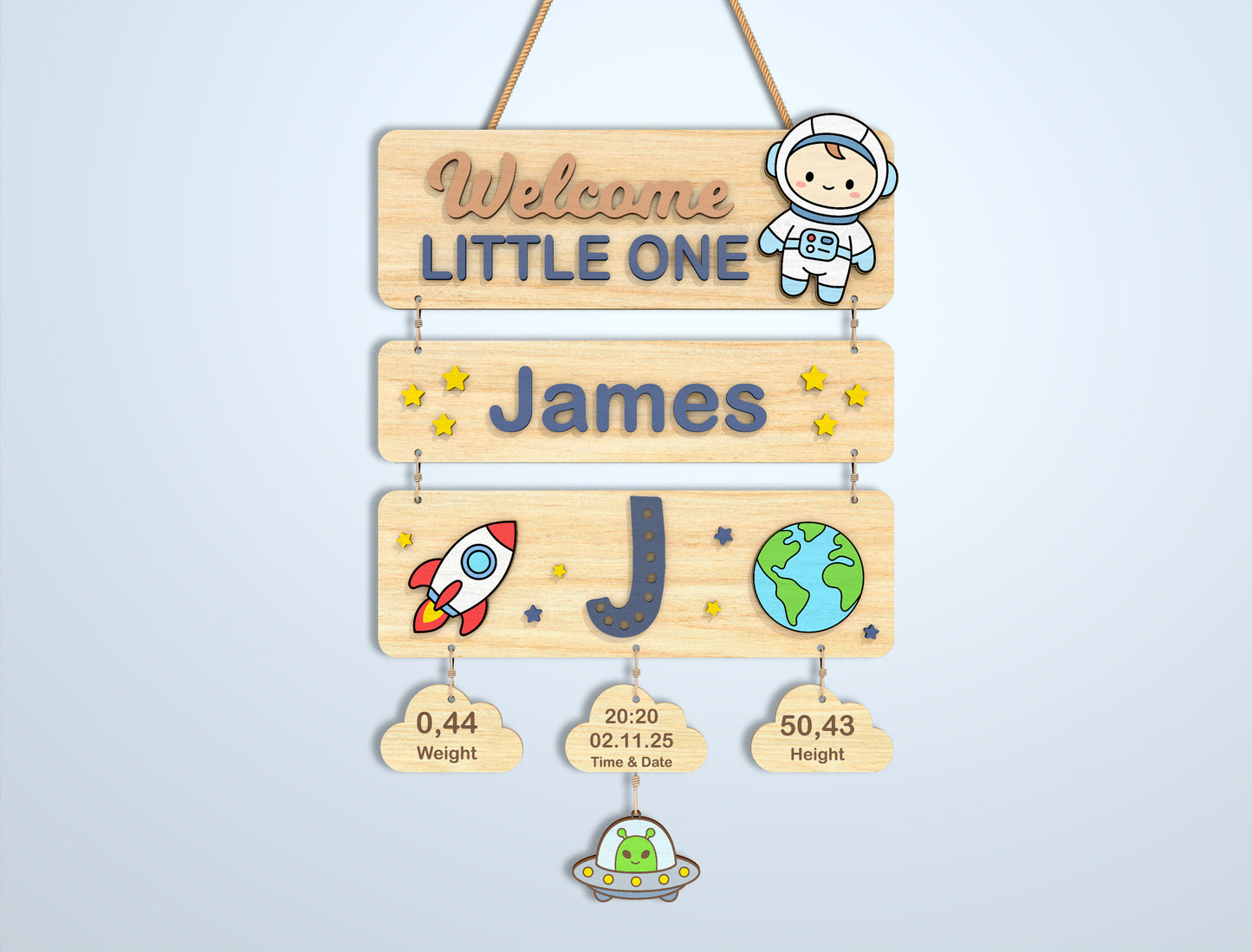 Nursery Birth Stats Sign SVG File for Glowforge and xTool