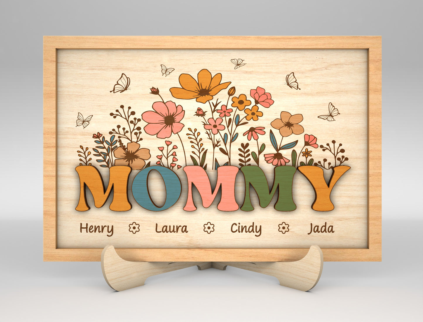 Personalized Mom Grandma Nana Floral Frame Sign SVG for Glowforge and LightBurn