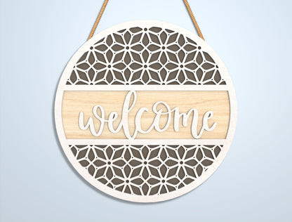 Geometric Welcome Door Sign SVG Bundle for LightBurn and Glowforge