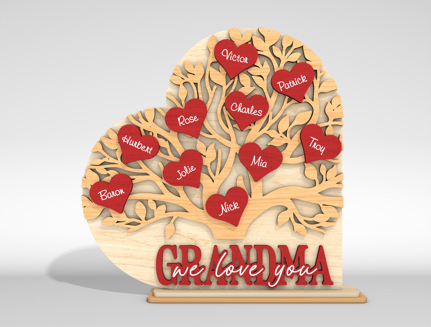 Personalized Grandma Family Tree SVG Custom Name Heart Sign for xTool and Glowforge