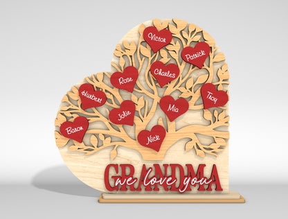Personalized Grandma Family Tree SVG Custom Name Heart Sign for xTool and Glowforge