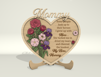 Mother Heart Sign SVG Bundle Floral Mom Gift Laser Cut File for LightBurn and Glowforge