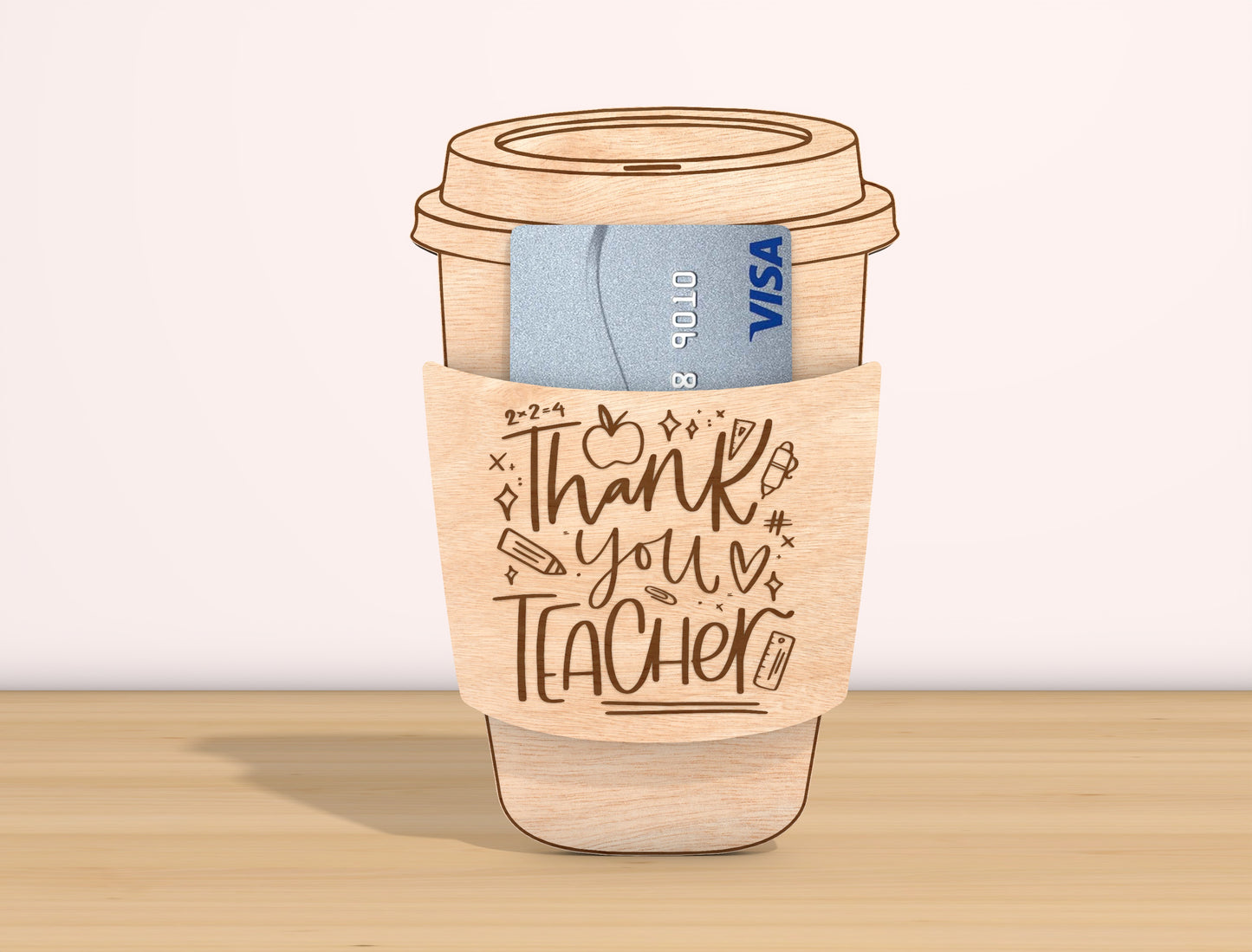 Teacher Coffee Cup Card Holder SVG Bundle Laser Cut File for Glowforge and xTool