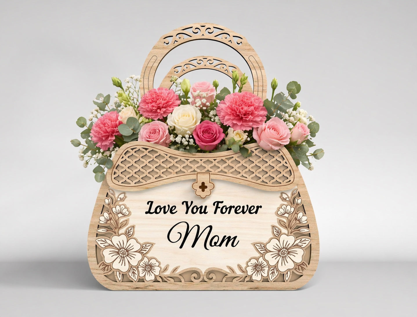 3D Flower Basket SVG Bundle Decorative Wooden Carrier Laser Cut File for xTool and LightBurn