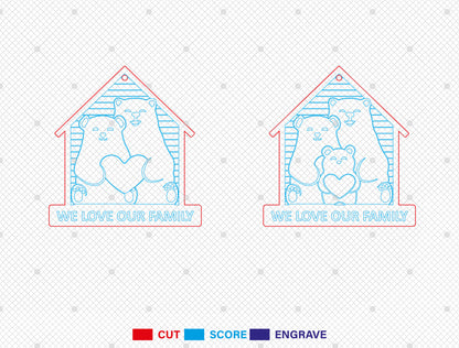 Bear Family Keychain SVG Personalized Bear House Sign for xTool