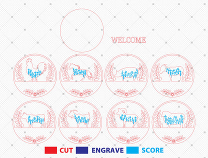 Farm Animal Welcome Sign SVG Bundle for Glowforge and LightBurn