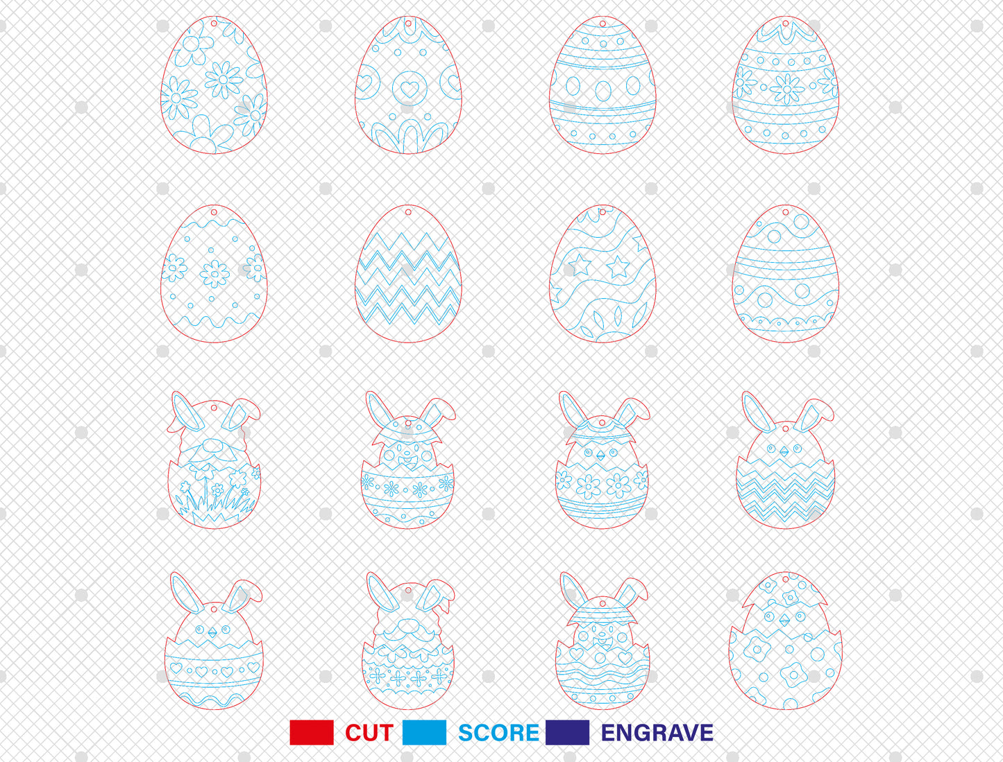 Cute Easter Bunny Egg Earrings SVG Bundle 16 Designs for LightBurn and xTool