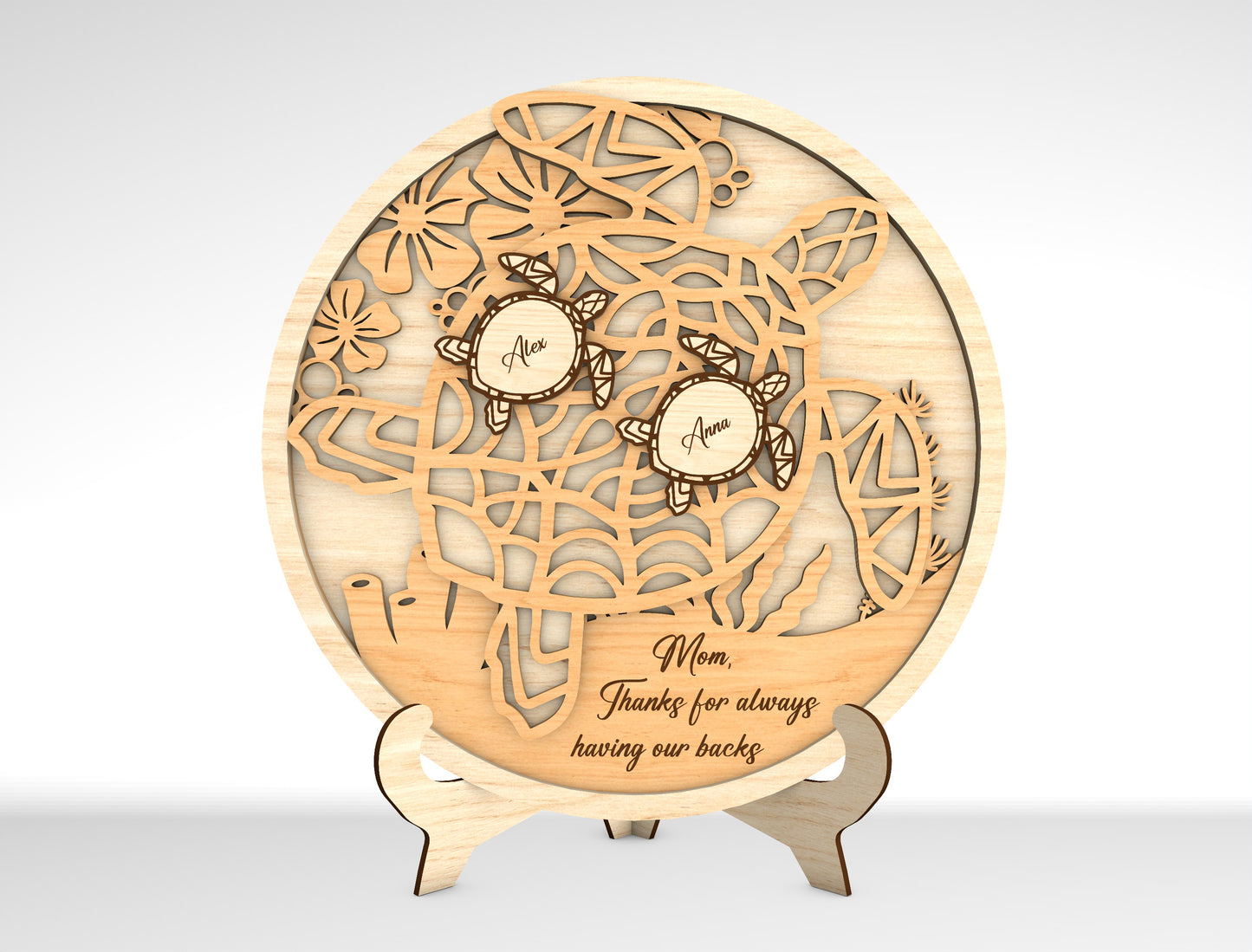 Personalized Turtle Family SVG Custom Name Sign Laser Cut File for xTool and LightBurn