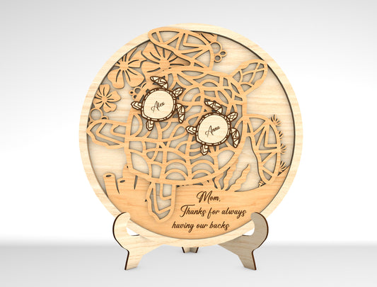 Personalized Turtle Family SVG Custom Name Sign Laser Cut File for xTool and LightBurn