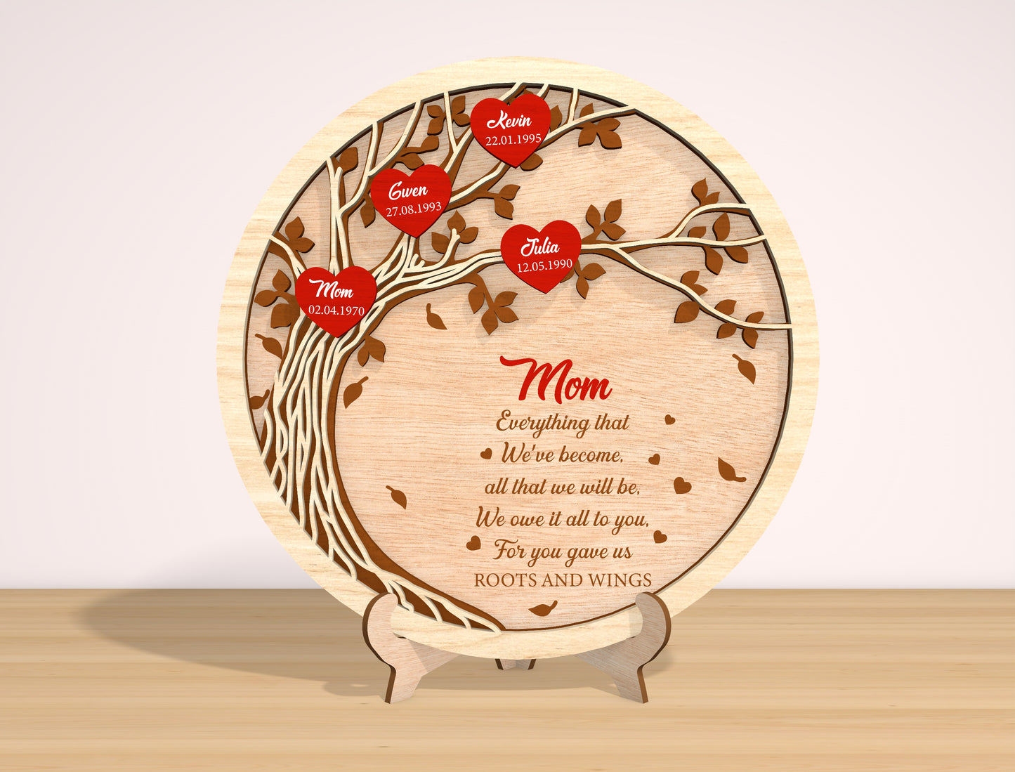 Family Tree Mom Sign SVG Heart Leaves for LightBurn and Glowforge