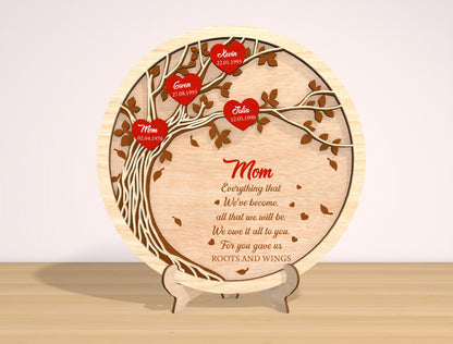 Family Tree Mom Sign SVG Heart Leaves for LightBurn and Glowforge