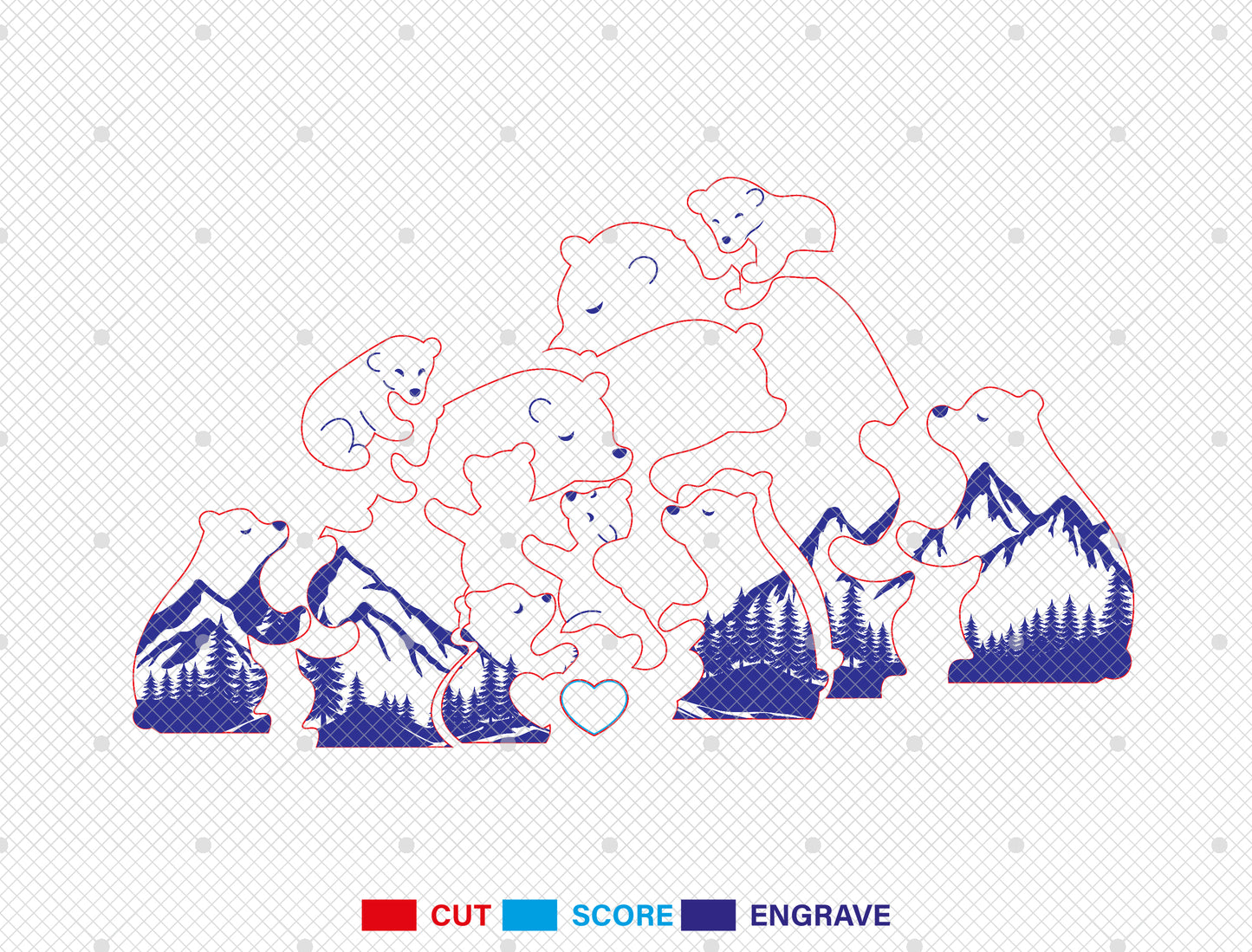 Bear Family Mountain Sign SVG Laser Cut File for LightBurn and Glowforge