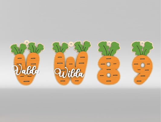 Easter Carrot Basket Tags SVG Alphabet Number Name Tags for LightBurn and xTool