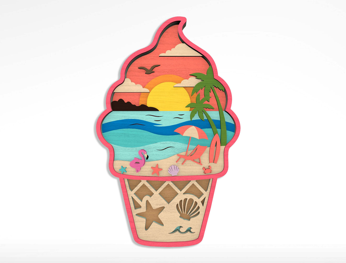 Summer Beach Laser Cut File Bundle for Glowforge xTool LightBurn 12 Multilayer Tropical SVG Designs