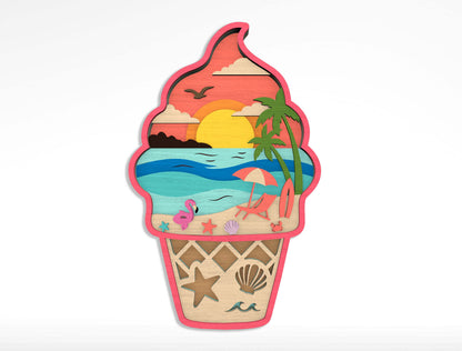 Summer Beach Laser Cut File Bundle for Glowforge xTool LightBurn 12 Multilayer Tropical SVG Designs
