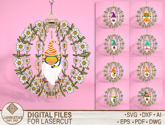 Summer Gnome Wind Spinner SVG Bundle Laser Cut File for xTool and Glowforge