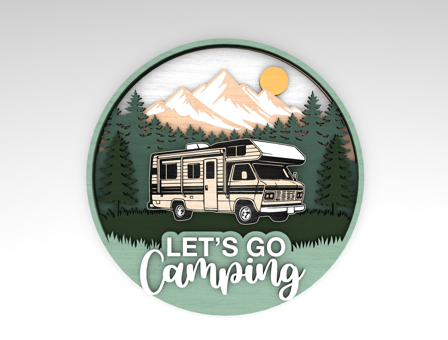 Camping RV Round Sign SVG Laser Cut File for Glowforge Users