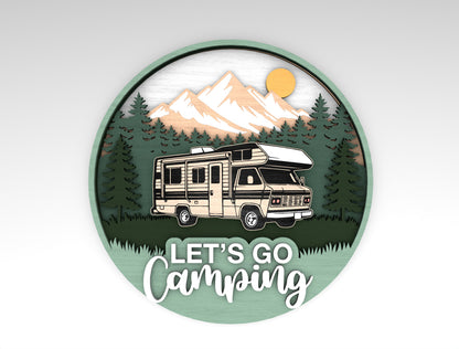 Camping RV Round Sign SVG Laser Cut File for Glowforge Users