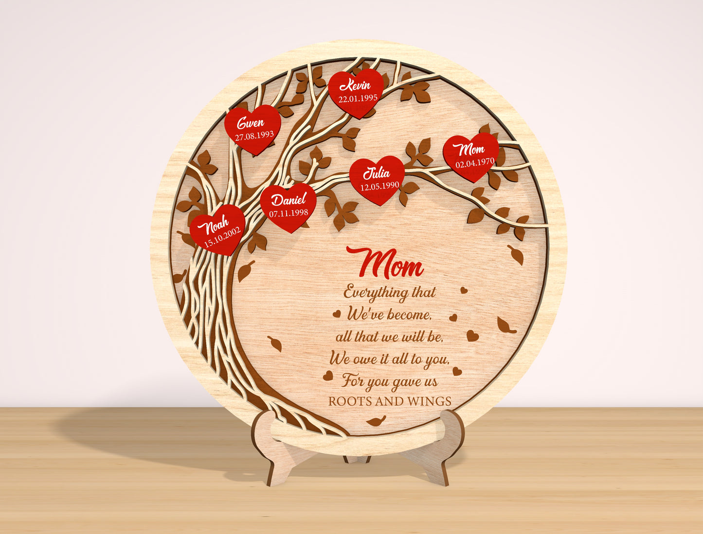 Family Tree Mom Sign SVG Heart Leaves for LightBurn and Glowforge
