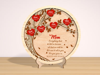 Family Tree Mom Sign SVG Heart Leaves for LightBurn and Glowforge
