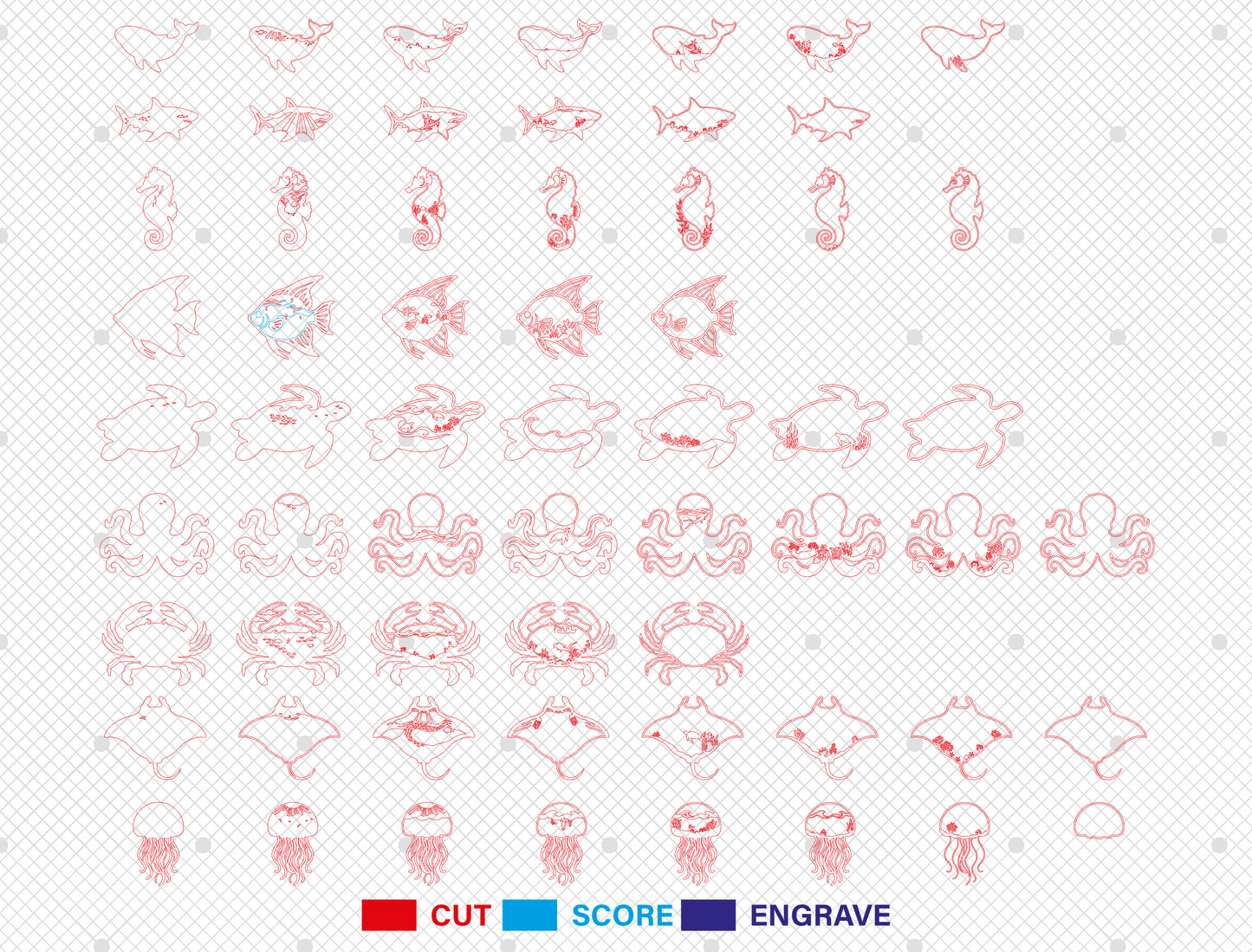 Multilayer Ocean Animal SVG Bundle Laser Cut File for Glowforge